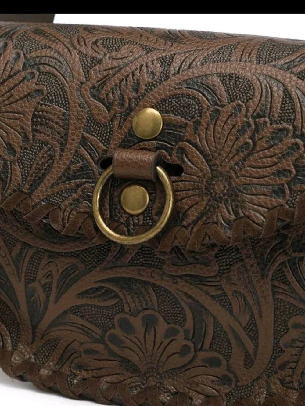 Brown Tooled Faux Leather Belt Bag